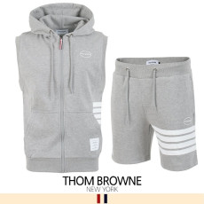 THOM BROWNE 톰브라운 사이드 4바 민소매 후드집업 & 반바지 셋업 2COLOR