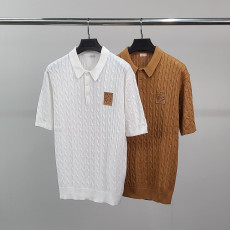 LOEWE 로에베 가죽패치 케이블 반팔 카라 니트