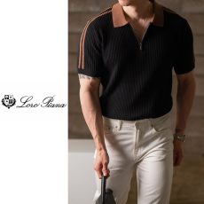 LOROPIANA 로로피아나 머슬 오픈카라티 니트반팔 2COLOR