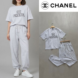 CHANEL 샤넬 네임 로고 오버핏 반팔&긴바지 셋업 2COLOR