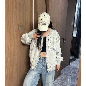 LOUIS VUITTON 루이비통 1082 멀티 컬러 모노그램 자수 데님 보머 자켓
