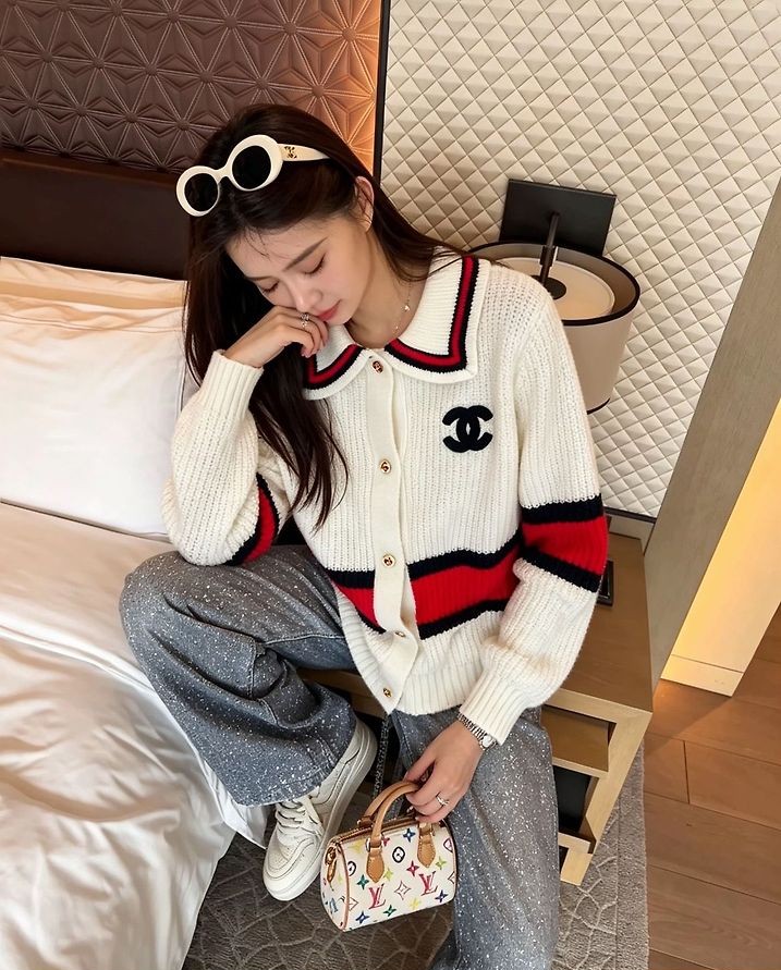 CHANEL 샤넬 1088 컬러 블록 카라 가디건