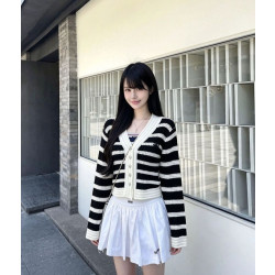 CHANEL 샤넬 1095 CC 스트라이프 와플 가디건 2COLOR
