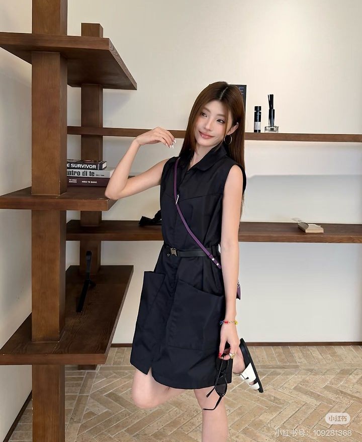 PRADA 프라다 60315 여성 리나일론 벨티드 드레스