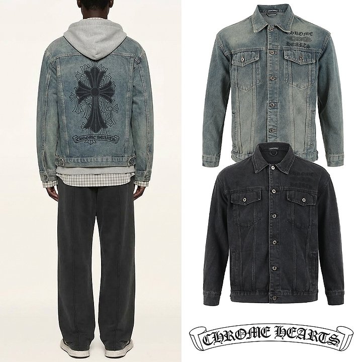 CHROME HEARTS 크롬하츠 크로스 백로고 워싱 데님 자켓