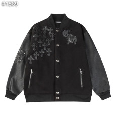 CHROME HEARTS 크롬하츠 레터맨 크로스 패치 레더 바시티 자켓