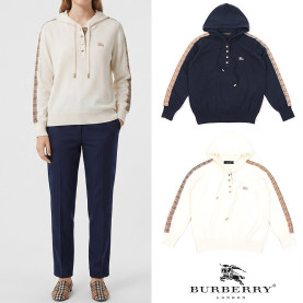 BURBERRY 버버리 숄더 노바체크 기마자수 후드 니트