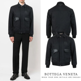 BOTTEGA VENETA 보테가베네타 포켓 레더포인트 코튼 블루종