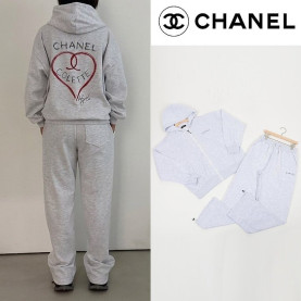 CHANEL 샤넬 하트 로고 오버핏 후드집업 셋업