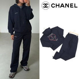 CHANEL 샤넬 하트 로고 오버핏 후드집업 셋업