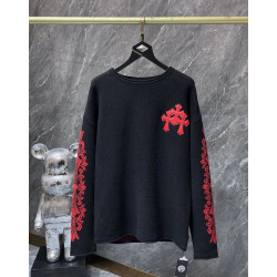 CHROME HEARTS 크롬하츠 7013 세메터리 크로스 레더 패치 캐시미어 니트