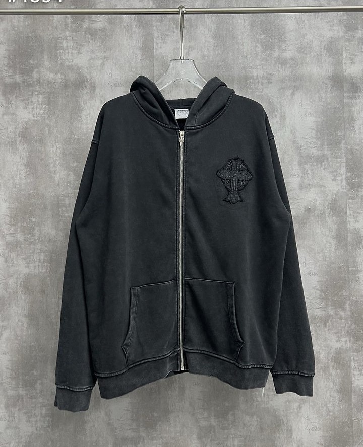 CHROME HEARTS 크롬하츠 크로스 아플리케 워싱 후드 집업 자켓